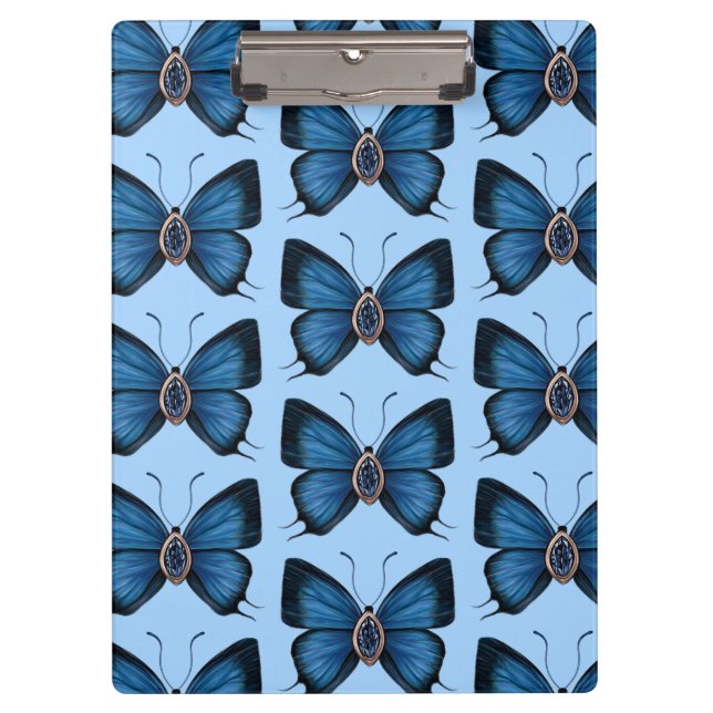 September Birth Blue Sapphire Butterfly Pattern Klemmbrett (Vorderseite)