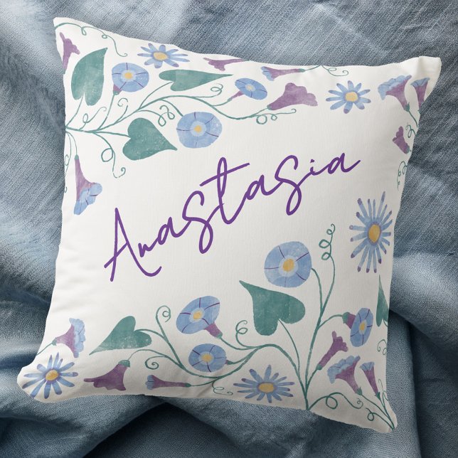 September Birth Month Morning Glory Personalized Kissen (September birthday birth month flower morning glory aster personalized custom name throw pillow gift)