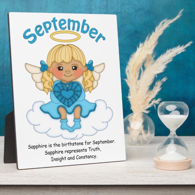 September Birthstone Angel Blonde Plaque Fotoplatte (Seite)