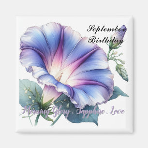 September Birthstone Sapphire and Morning Glory Magnet