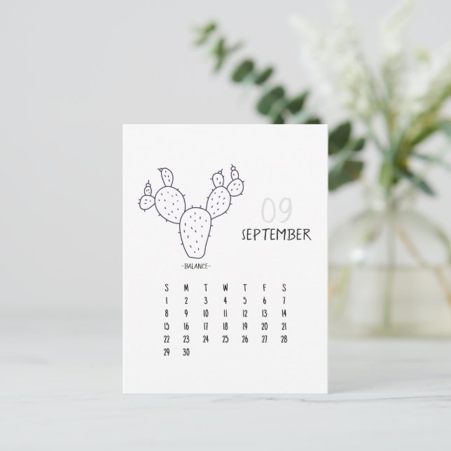 September Customizable Cactus 2024 Calendar Card Postkarte (Stehend Vorderseite)