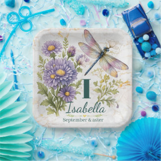September-Geburtsblume Aster & Libelle Pappteller