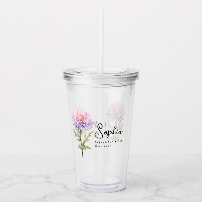 September Geburtsmonat Blume Aster Personalisiert Acryltrinkbecher (Vorderseite)