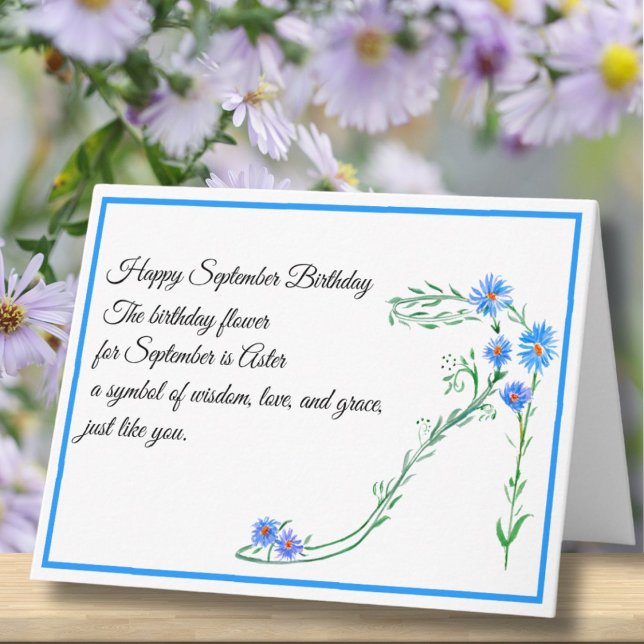 September Geburtstag Monat Blume Blue Aster Karte (Von Creator hochgeladen)