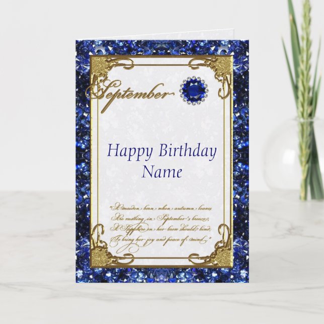 September Sapphire Birthstone Geburtstagskarte Karte (Vorderseite)
