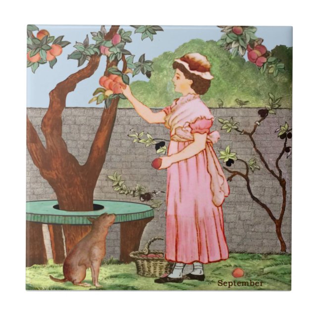 September von Wedgwood Hand farbig c1885 Repro Fliese (Vorderseite)