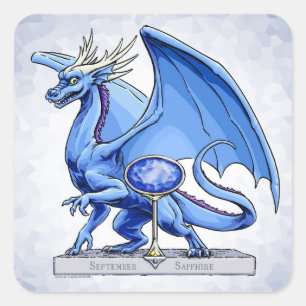 Septembers Birthstone Drache: Saphir Quadratischer Aufkleber