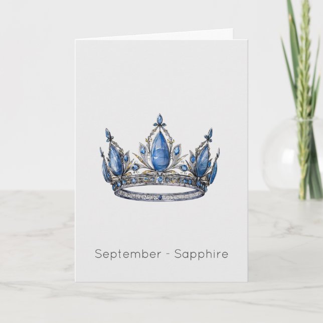 Septembre Birthstone Sapphire Crown Carte d'annive (Devant)