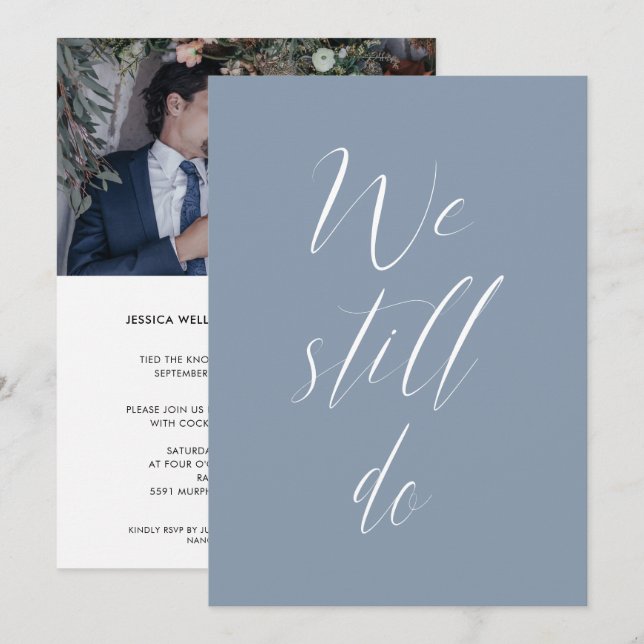 Sequel Wedding Dusty Blue Wir machen noch Foto Einladung (Vorne/Hinten)
