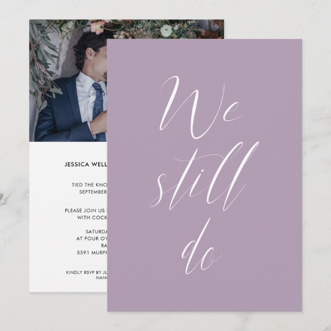 Sequel Wedding Lila Lilac wir noch Foto Einladung (Vorne/Hinten)