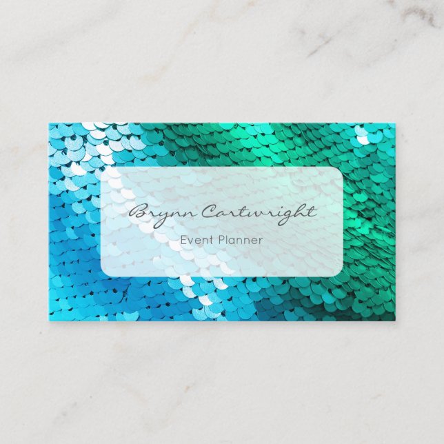 Sequin Business Card Blue Green Meraid Visitenkarte (Vorderseite)