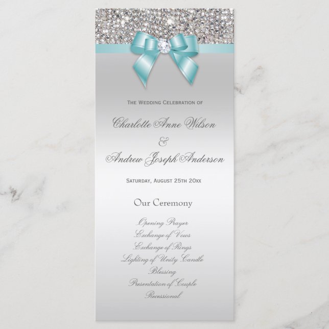 Séquin d'argent - Programme de mariage Turquoise d (Devant)