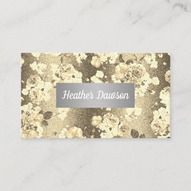 Sequin Glitzer Gold Floral Muster Visitenkarte (Vorderseite)