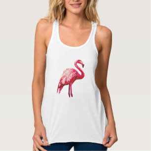 Sequin Printed Tropical Flamingo Bird, Tank Top