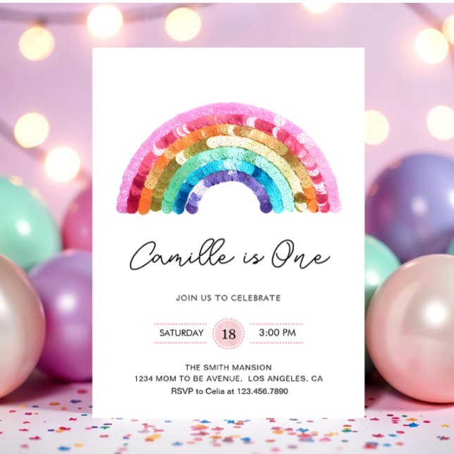 Sequin Rainbow Birthday party Invitation Einladung (Von Creator hochgeladen)