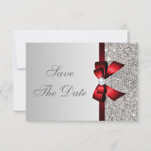 Sequins Argent, Nœud Rouge & Diamant Carte de Fair