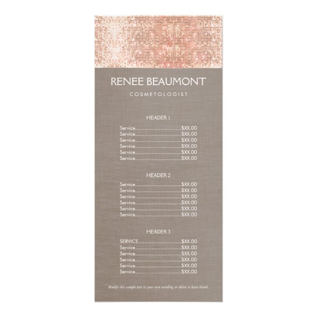 Séquins Cuivre Coiffeur Salon des cheveux Menu Pri (Devant)