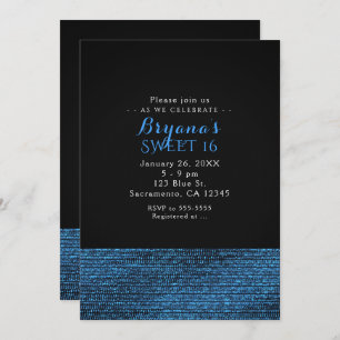 Séquins de Glam Moderne Bleu & Noir Invitations