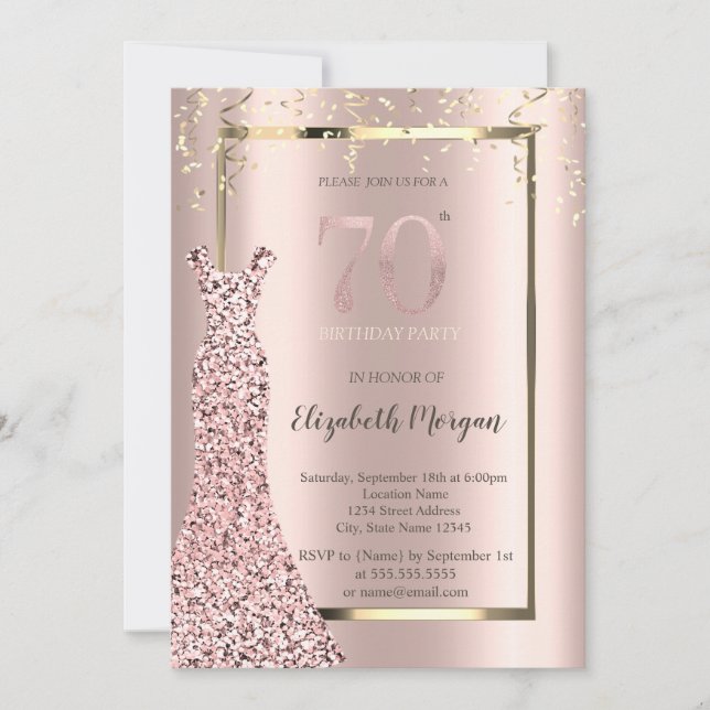Sequins Dress Rose Gold 70th Birthday Einladung (Vorderseite)