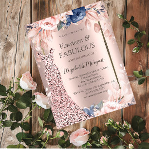 Sequins Dress Rose Gold Floral 40. Geburtstag Einladung