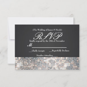 Séquins étincelants Glamour Noir Mariage Carte RSV
