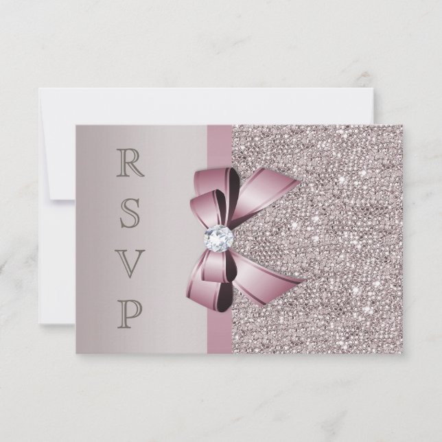 Sequins gris mauve diamants nœud RSVP (Devant)