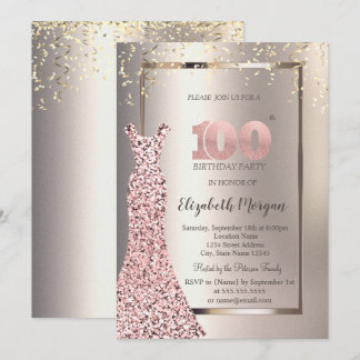 Sequins Rose Gold Dress Ivory 100. Geburtstag Einladung