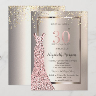 Sequins Rose Gold Dress Ivory 30. Geburtstag Einladung