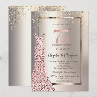 Sequins Rose Gold Dress Ivory 75. Geburtstag Einladung
