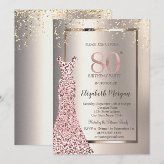 Sequins Rose Gold Dress Ivory 80. Geburtstag Einladung