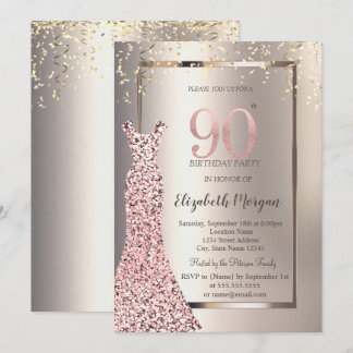 Sequins Rose Gold Dress Ivory 90. Geburtstag Einladung