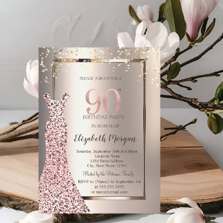 Sequins Rose Gold Dress Ivory 90. Geburtstag Einladung