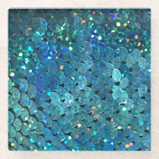 Sequins Sparkle: Makro Abstrakter Hintergrund Glasuntersetzer (Vorderseite)