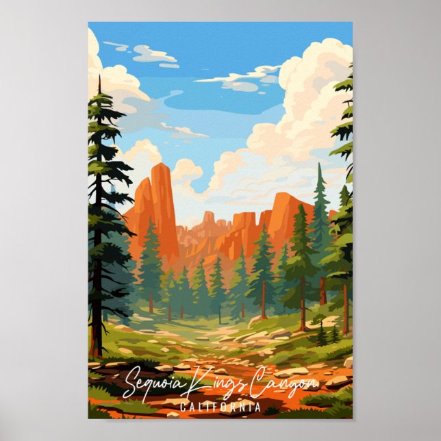Sequoia Kings Canyon Vintage Reise Illustration Poster (Vorne)