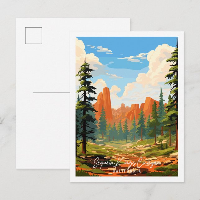 Sequoia Kings Canyon Vintage Reise Illustration Postkarte (Vorne/Hinten)