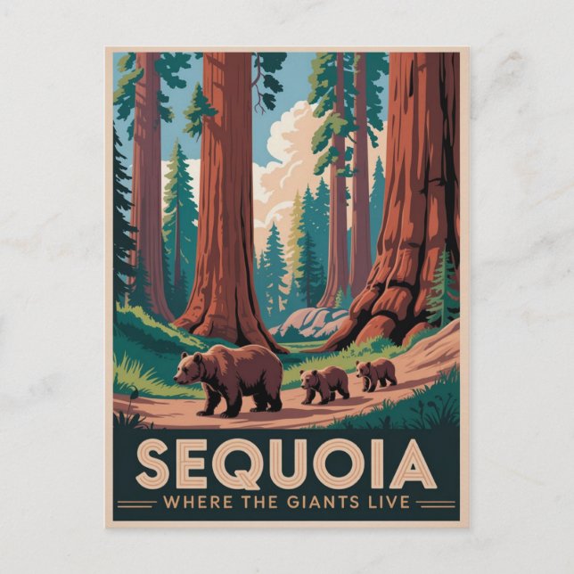 Sequoia Nationalpark Bears Vintage Reiseplaner Postkarte (Vorderseite)