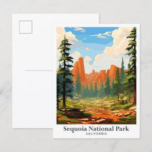 Sequoia-Nationalpark Vintage-Reiseillustration Postkarte