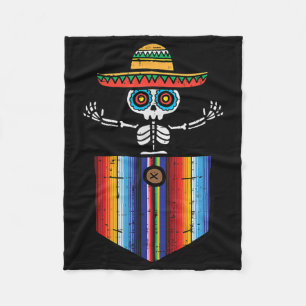 Serape Skeleton Mariachi Pocket Cinco De Mayo Mexi Fleecedecke