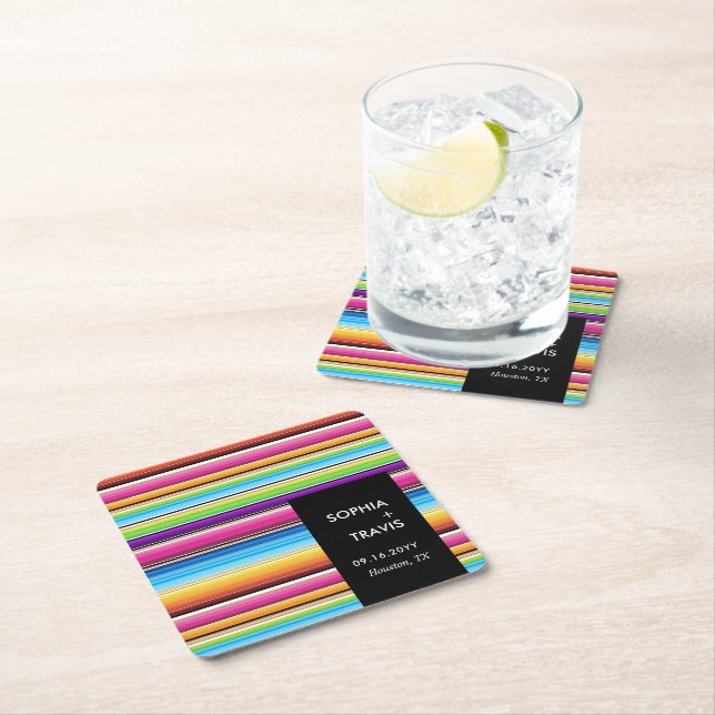Serape Spring Stripes | Hochzeit Rechteckiger Pappuntersetzer (Vor Ort)