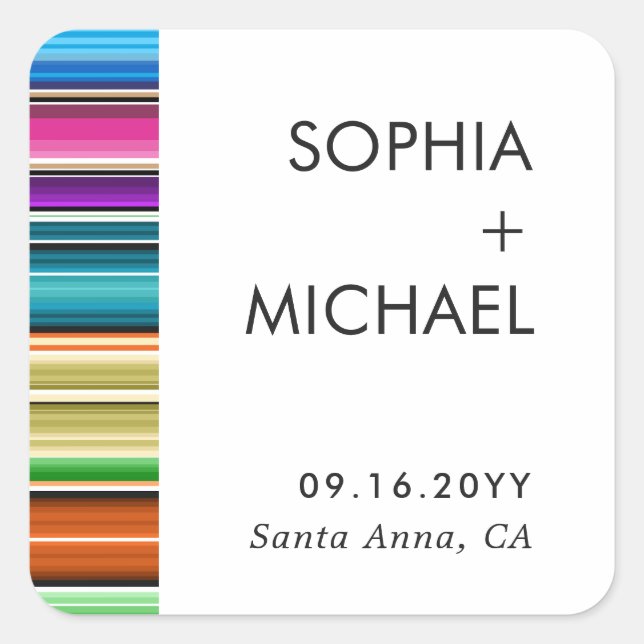 Serape Summer Stripes | Einladung zur Hochzeit Quadratischer Aufkleber (Vorderseite)