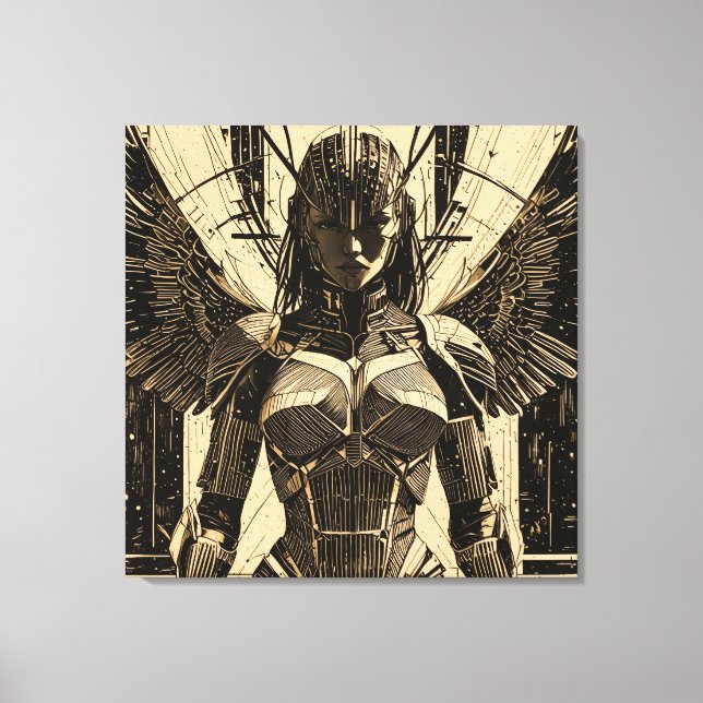Seraph Engel in Steinrüstung - Geometrisch Leinwanddruck (Vorderseite)