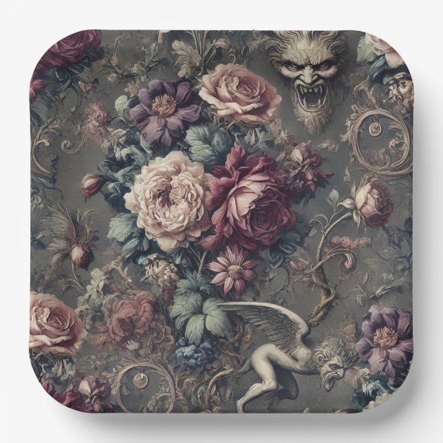 Seraph Hunting – Gothic Floral Design Pappteller (Vorderseite)
