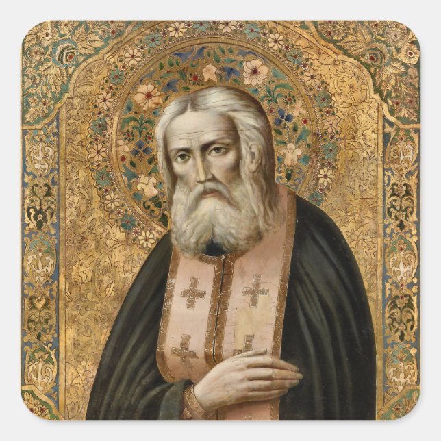 Seraphim von Sarow - Orthodoxe Christliches Symbol Quadratischer Aufkleber (Vorderseite)