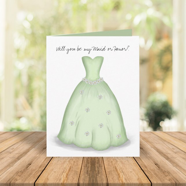Seras-tu ma carte d'aquarelle verte de Bridesmaid (WIll you be my maid of honor bridesmaid proposal card.)