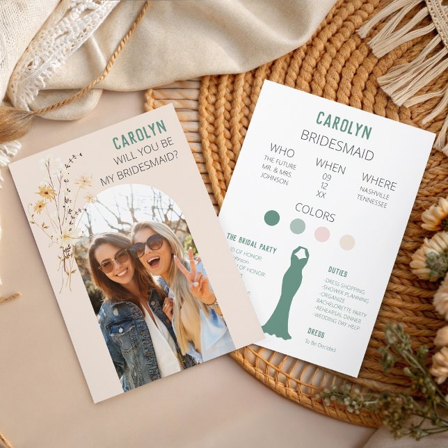 Seras-Tu Ma Demoiselle D'Honneur ? Carte (Will You Be My Bridesmaid? Customize to your own phot and Color Palette!)
