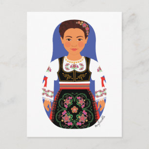 Serb Brünett Matryoshka Postcard Postkarte