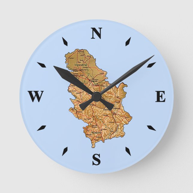 Serbia Map Clock Runde Wanduhr (Vorderseite)