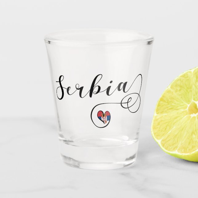 Serbien Flaggenherz, Republika Srbija Schnapsglas (Vorderseite)