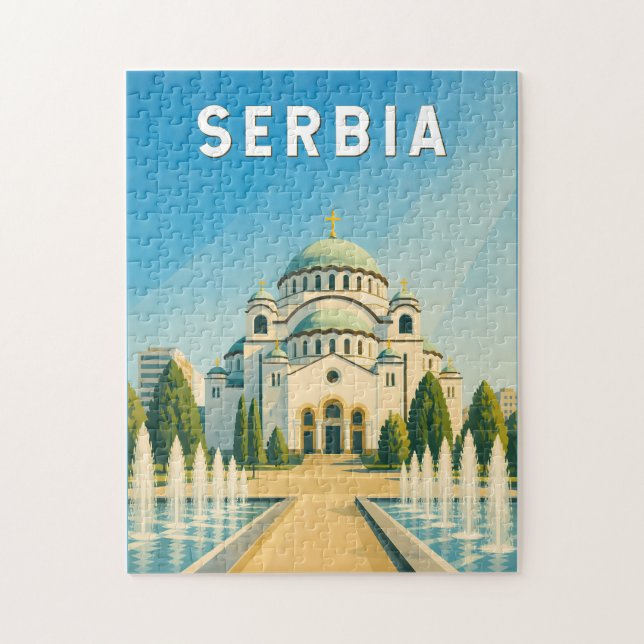 Serbien Illustration Reise Kunst Vintage (Vertikal)