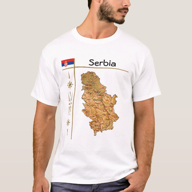 Serbien Karte + Flagge + T - Shirt (Vorderseite)
